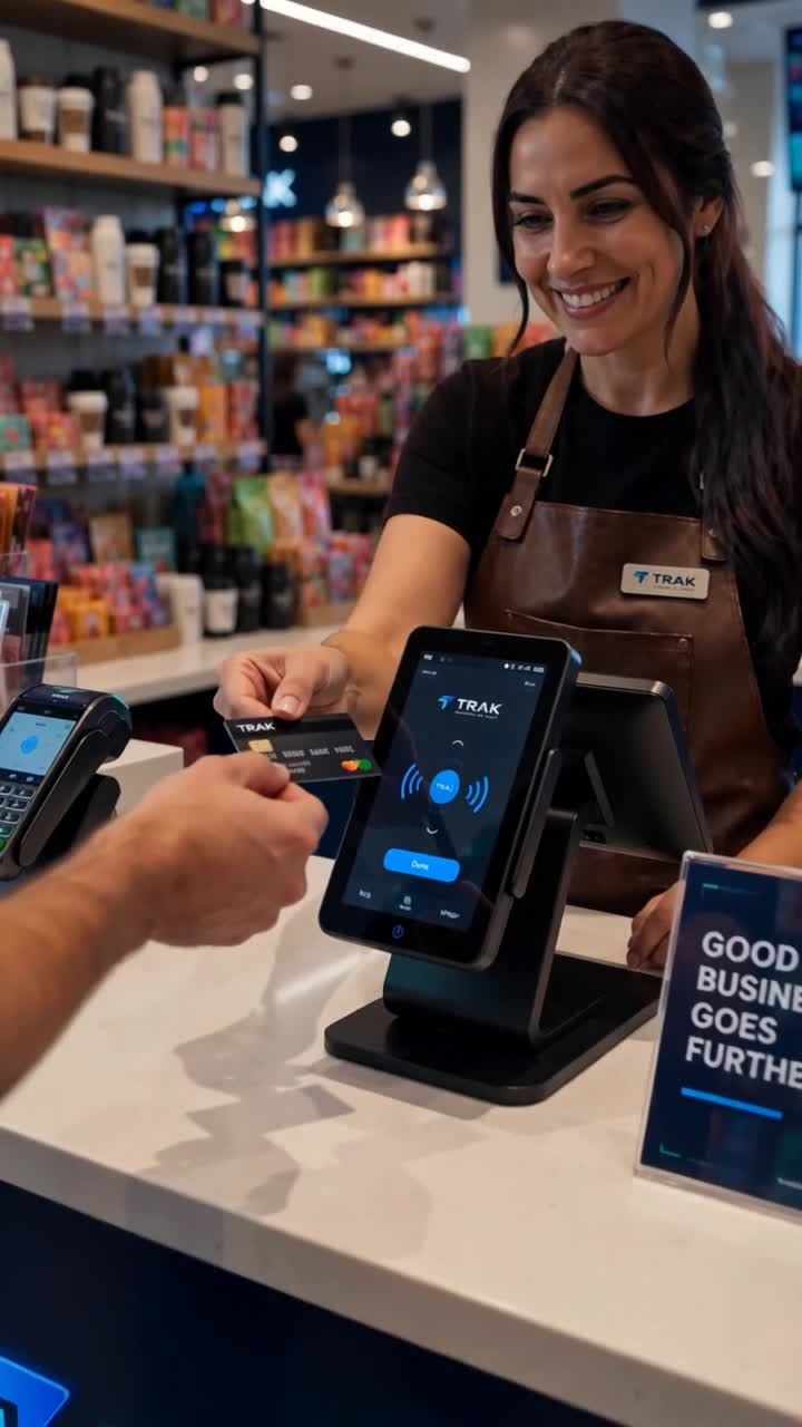 Customer tapping a card on a TRAK payment terminal