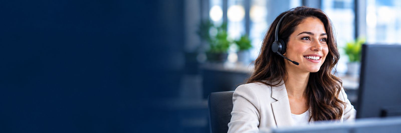 Smiling receptionist wearing a headset