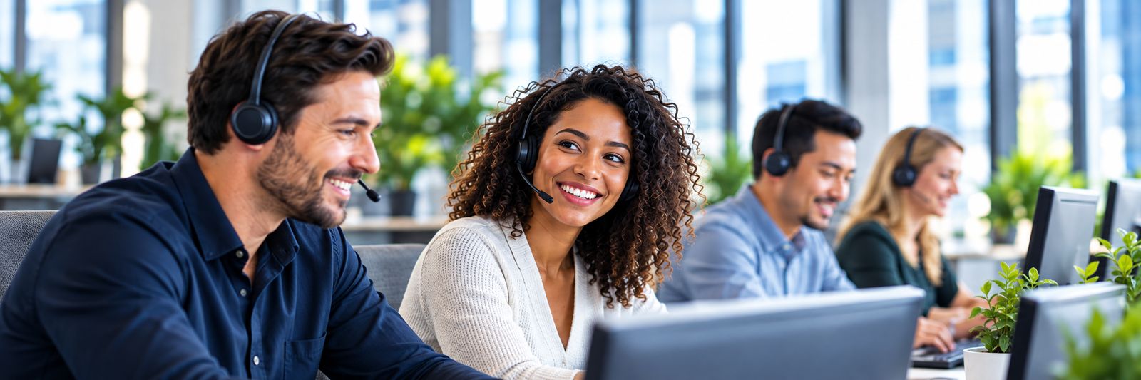 Team members with headsets